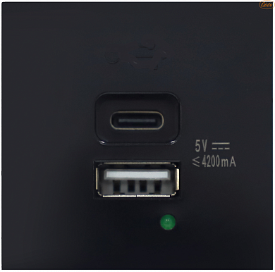 Розетка USB для зарядки двойная типа A+C 4200mA 2 модуля, черная