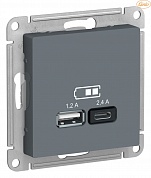 USB розетка A+С, 5В/2,4А, 2х5В/1,2А, механизм, ГРИФЕЛЬ