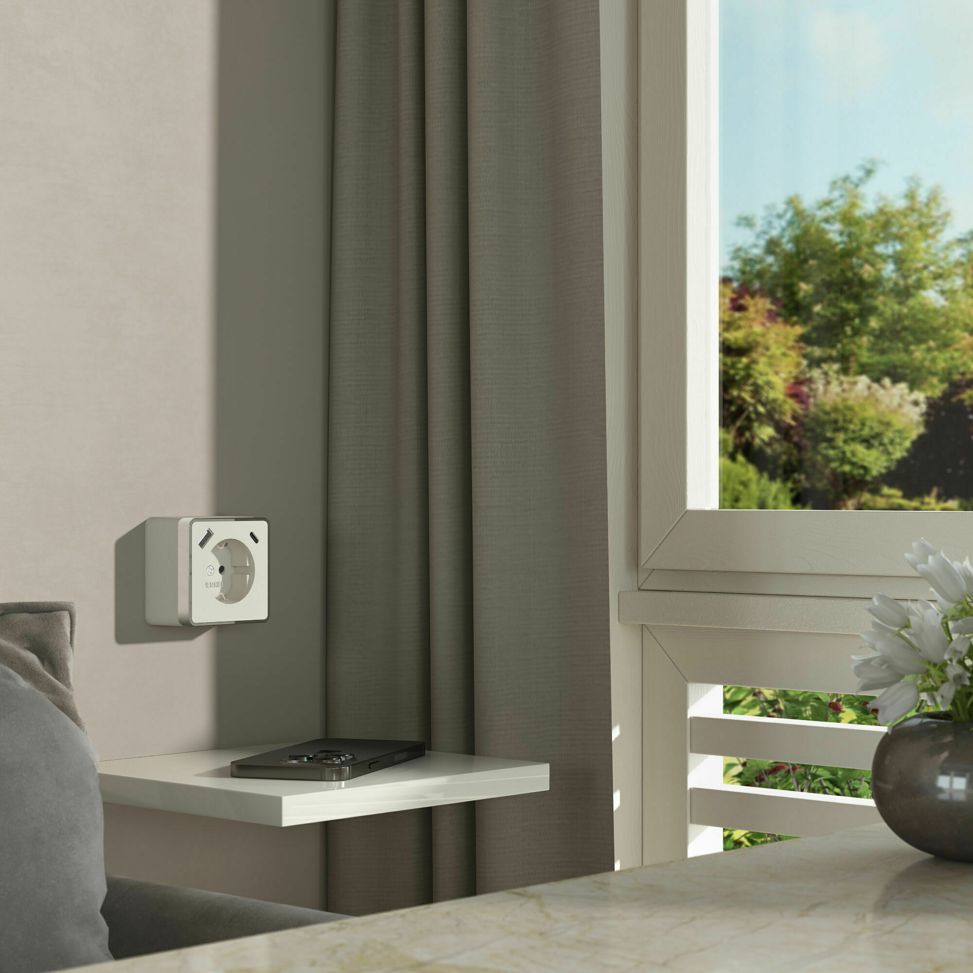 Изображение товара Розетка с заземлением, шторками и USB тип A+C (слоновая кость) W5071703 Gallant Werkel