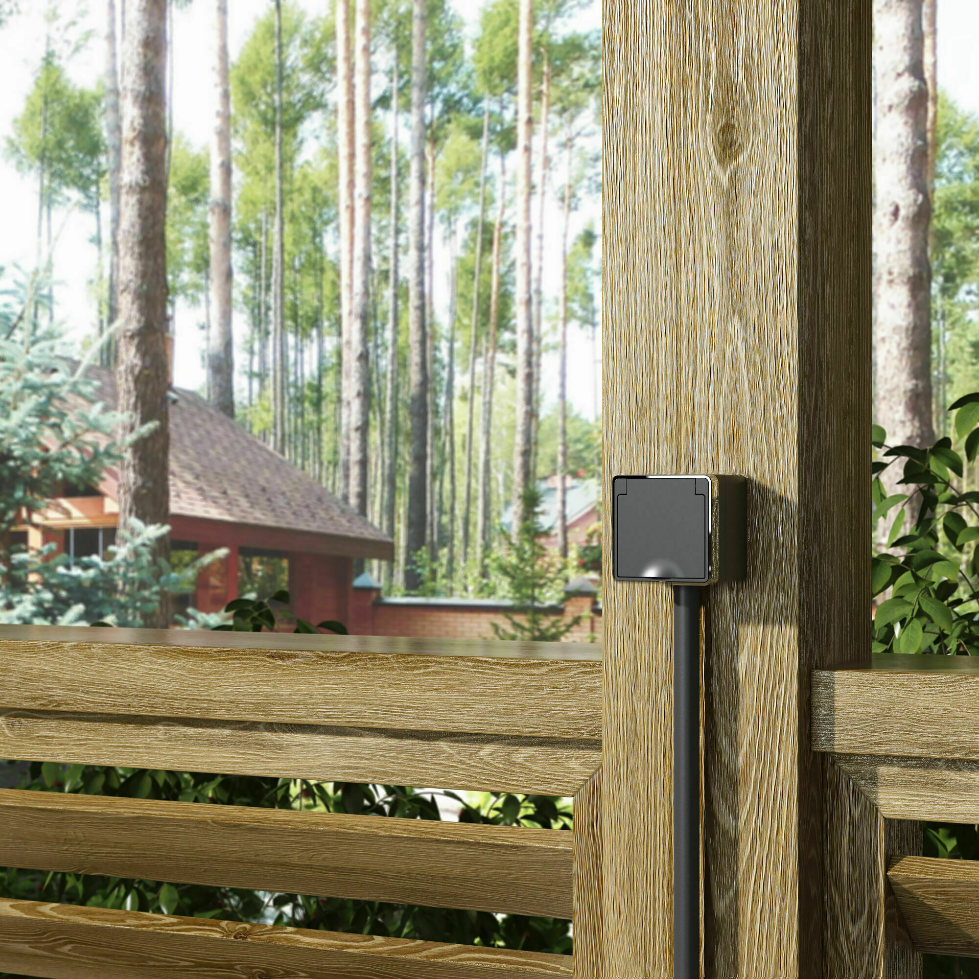 Изображение товара Розетка одинарная, с заземлением, шторками и крышкой (чёрный/хром) W5071235 Gallant Werkel