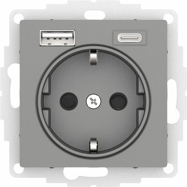 Изображение товара Розетка 16А с USB A+C (5В/2,4А/3 А, 2х5В/1,5А), мех, Сталь, ATN000932 Atlas Design Schneider electric