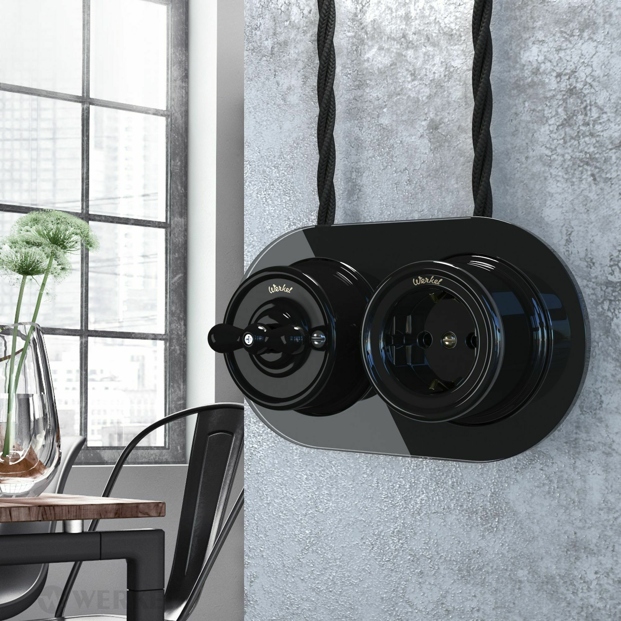 Изображение товара Рамка на 2 поста (чёрный) Favorit Runda W0025108  Retro Werkel