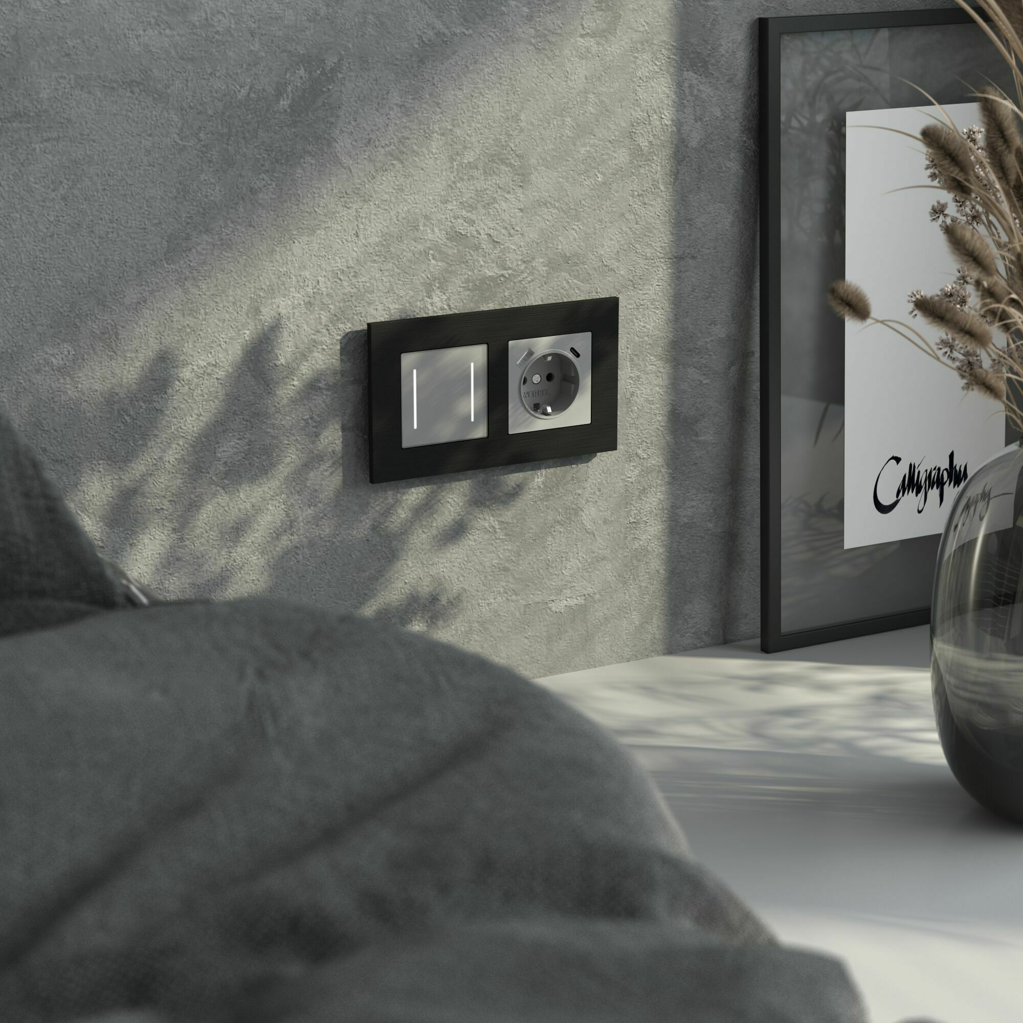 Изображение товара Рамка на 2 поста  AluMax (чёрный алюминий) W0023508 Werkel