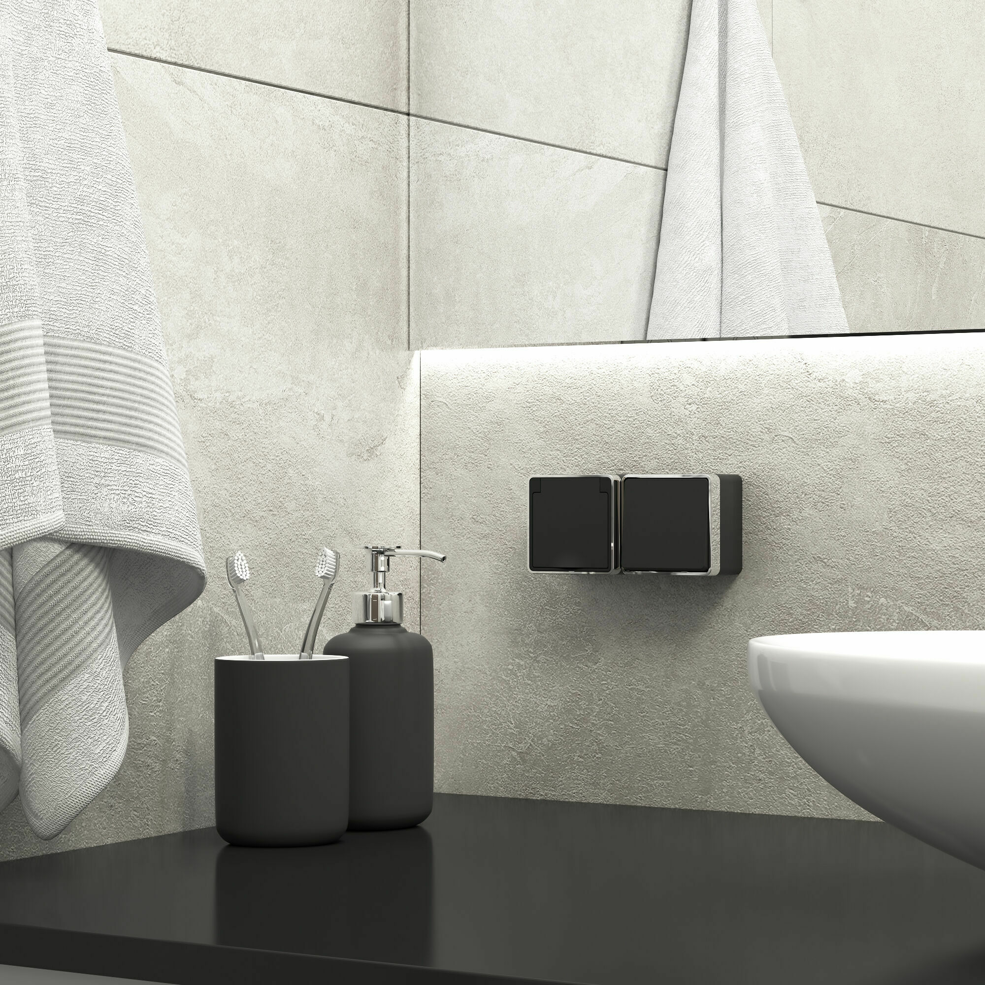 Изображение товара Выключатель одноклавишный влагозащищенный (чёрный/хром) W5010235 Gallant Werkel