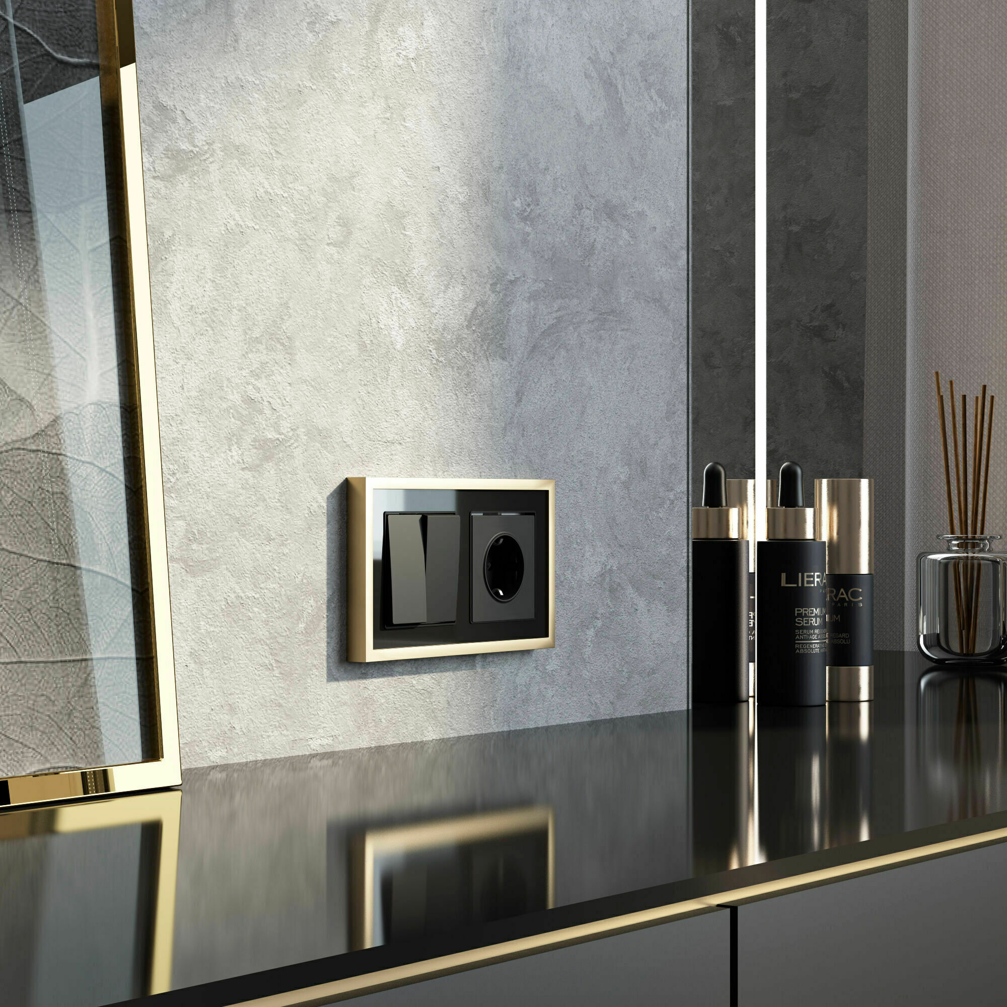 Изображение товара Рамка на 2 поста Baguette (чёрный/латунь) W0022852 Werkel