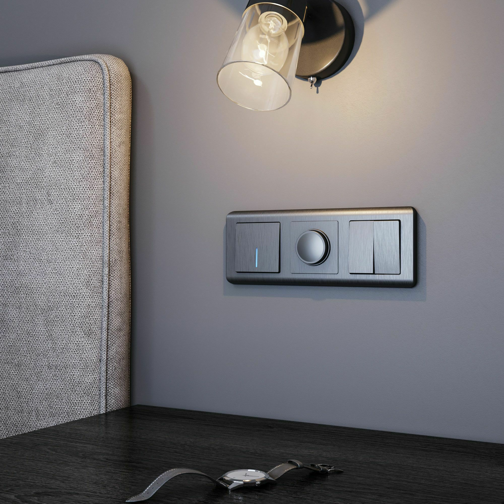 Изображение товара Выключатель одноклавишный проходной с подсветкой (графит рифленый) W1112104 Werkel