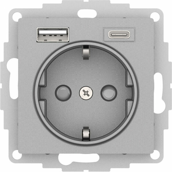 Изображение товара Розетка 16А с USB A+C (5В/2,4А/3 А, 2х5В/1,5А), мех,  Алюминий, ATN000332 Atlas Design Schneider electric