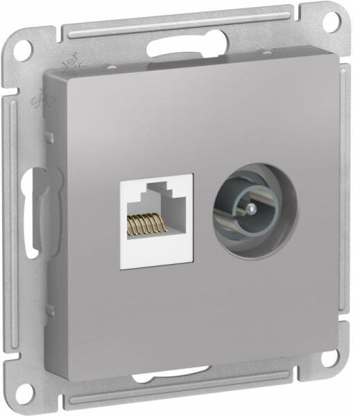 Изображение товара Розетка двойная комп+ТВ, RJ45+TV, кат.5E, механизм,  Алюминий, ATN000389 Atlas Design Schneider electric