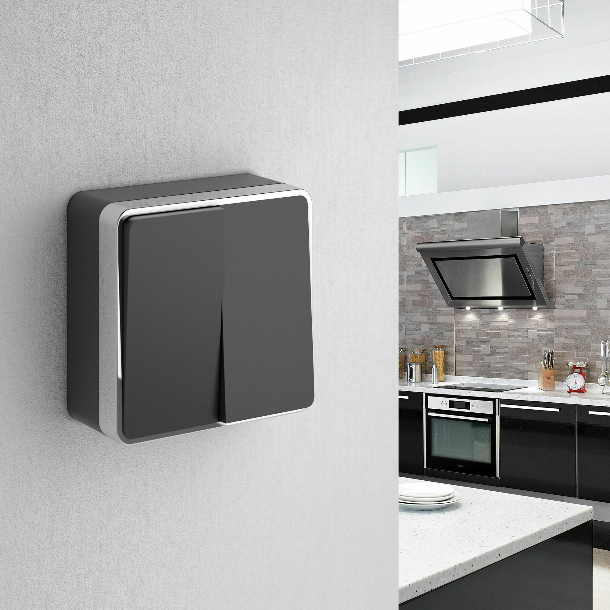 Изображение товара Выключатель двухклавишный (чёрный/хром) W5020035 Gallant Werkel