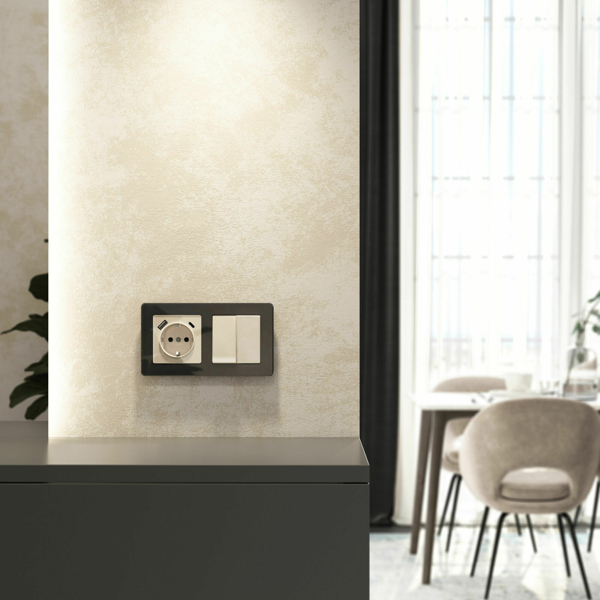 Изображение товара Розетка с заземлением, шторками и USB тип A+C (айвори акрил) W1171743 Werkel