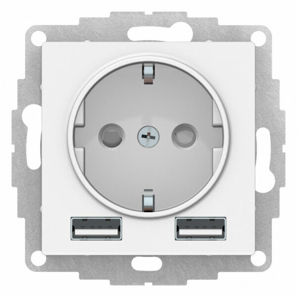 Изображение товара Розетка 16А с 2 USB A+A, 5В/2,4А, 2х5В/1,2А, механизм, Лотос, ATN001330 Atlas Design Schneider electric