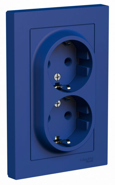 Изображение товара Розетка двойная с/з, 16А, в сборе, Аквамарин, ATN001124 Atlas Design Schneider electric