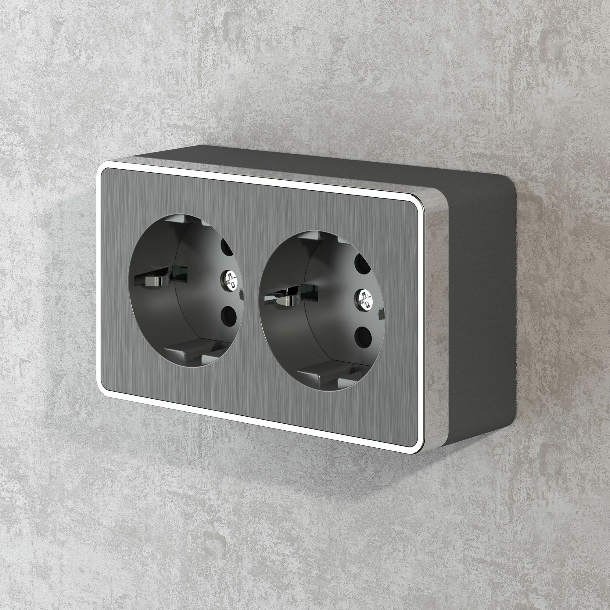 Изображение товара Накладная розетка двойная, с заземлением, со шторками, винтовой зажим, 16А, (графит рифленый) W5072104 Gallant Werkel