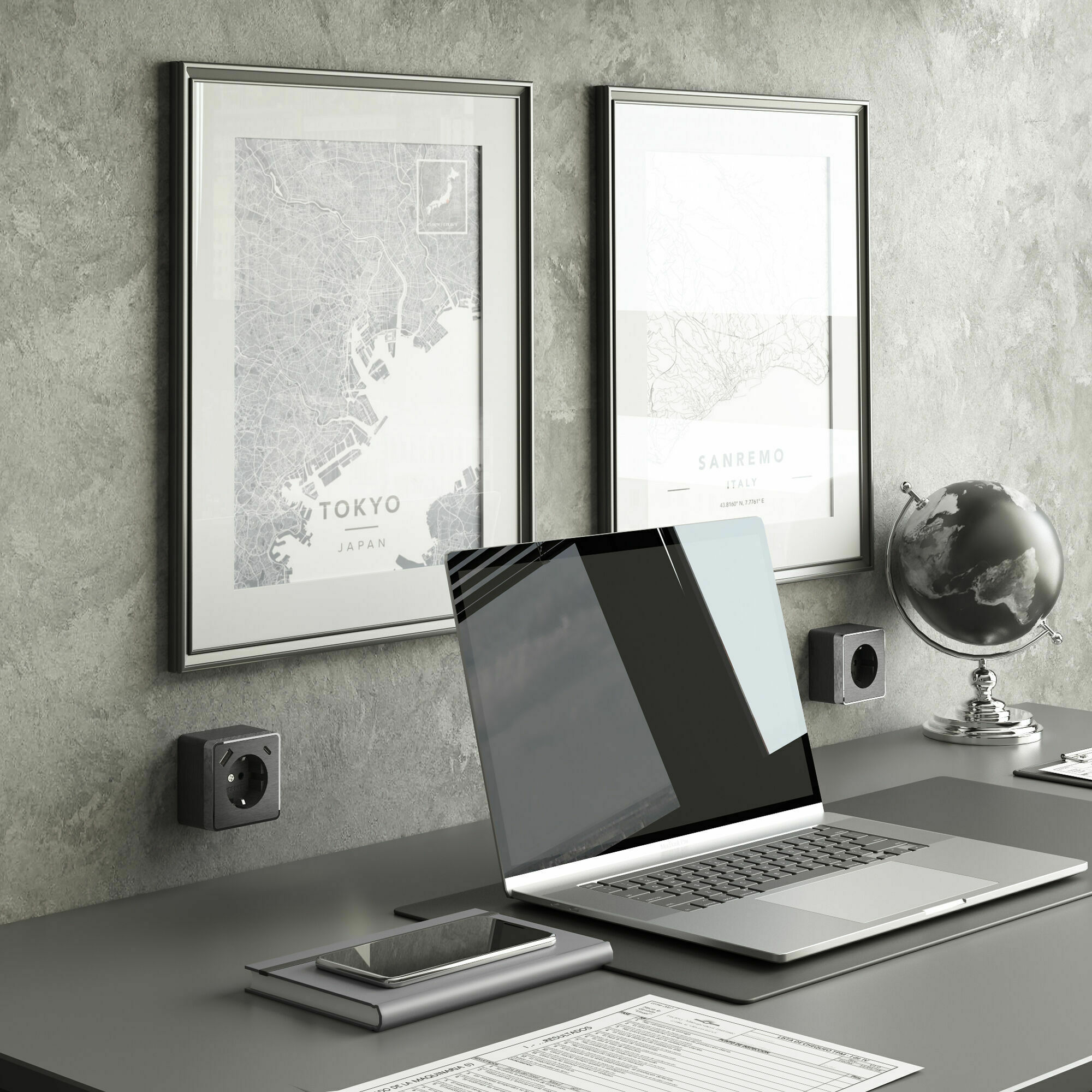 Изображение товара Розетка с заземлением, шторками и USB тип A+C (графит рифленый) W5071704 Gallant Werkel