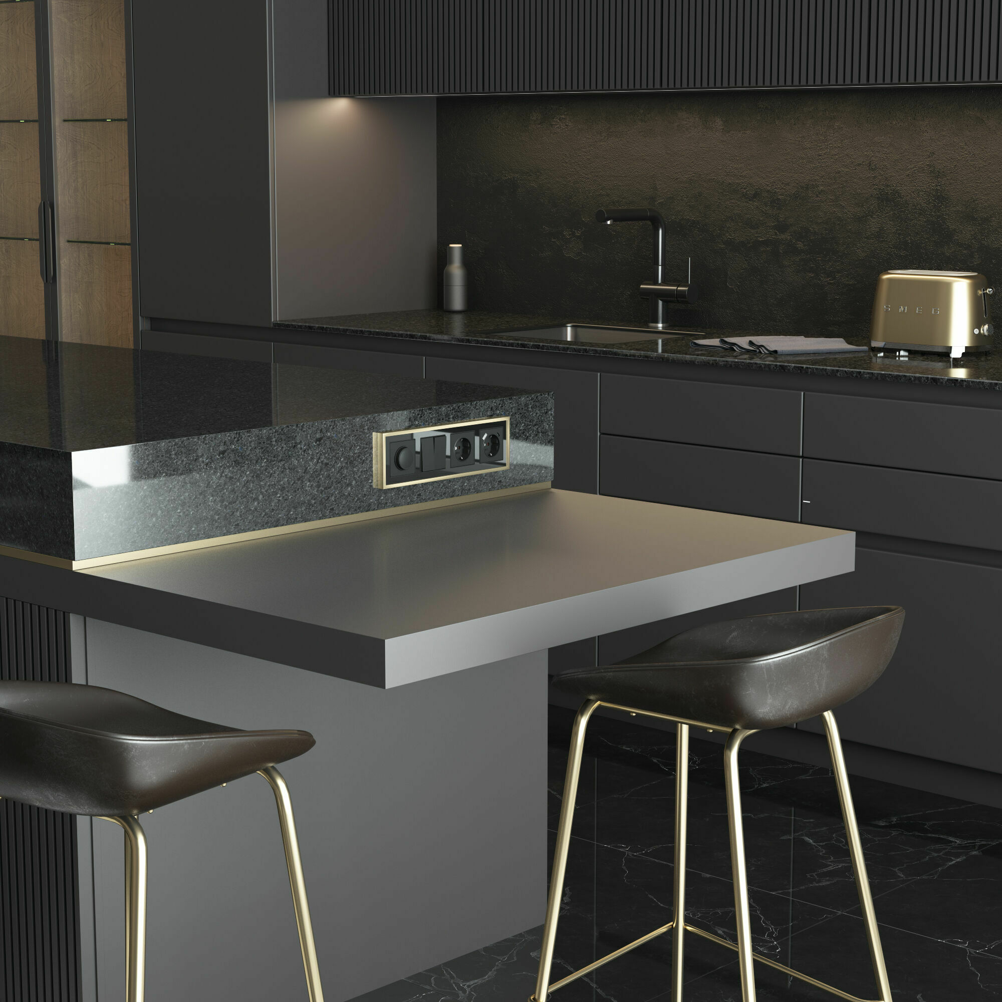 Изображение товара Рамка на 4 поста Baguette (чёрный/латунь) W0042852 Werkel