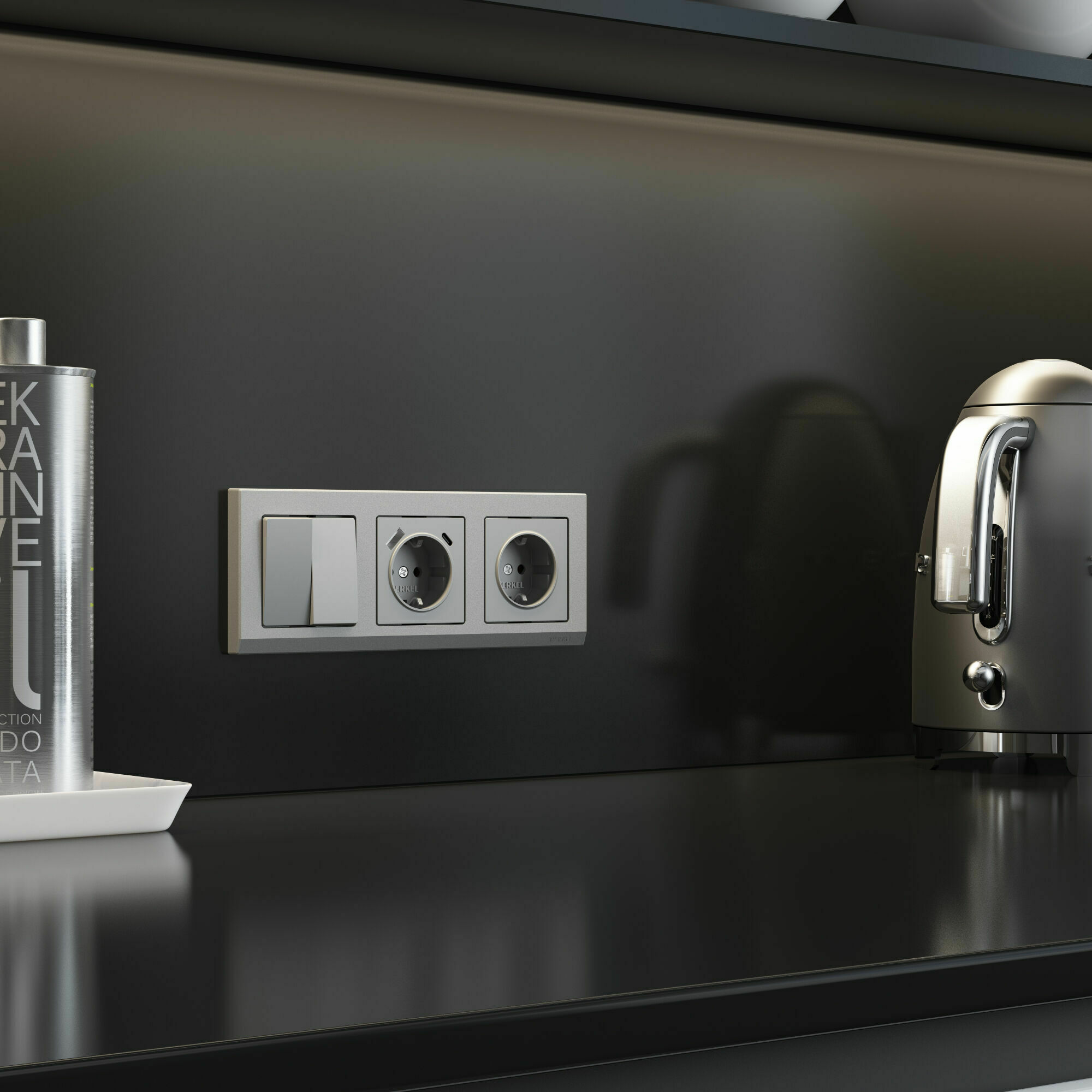 Изображение товара Розетка с заземлением, шторками и USB тип A+C  (серебряный матовый) W1171765 Werkel