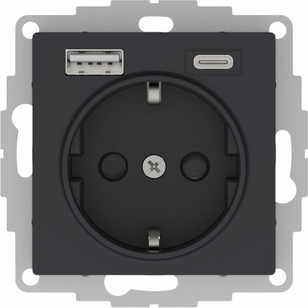 Изображение товара Розетка 16А с USB A+C (5В/2,4А/3 А, 2х5В/1,5А), мех, Карбон, ATN001032 Atlas Design Schneider electric