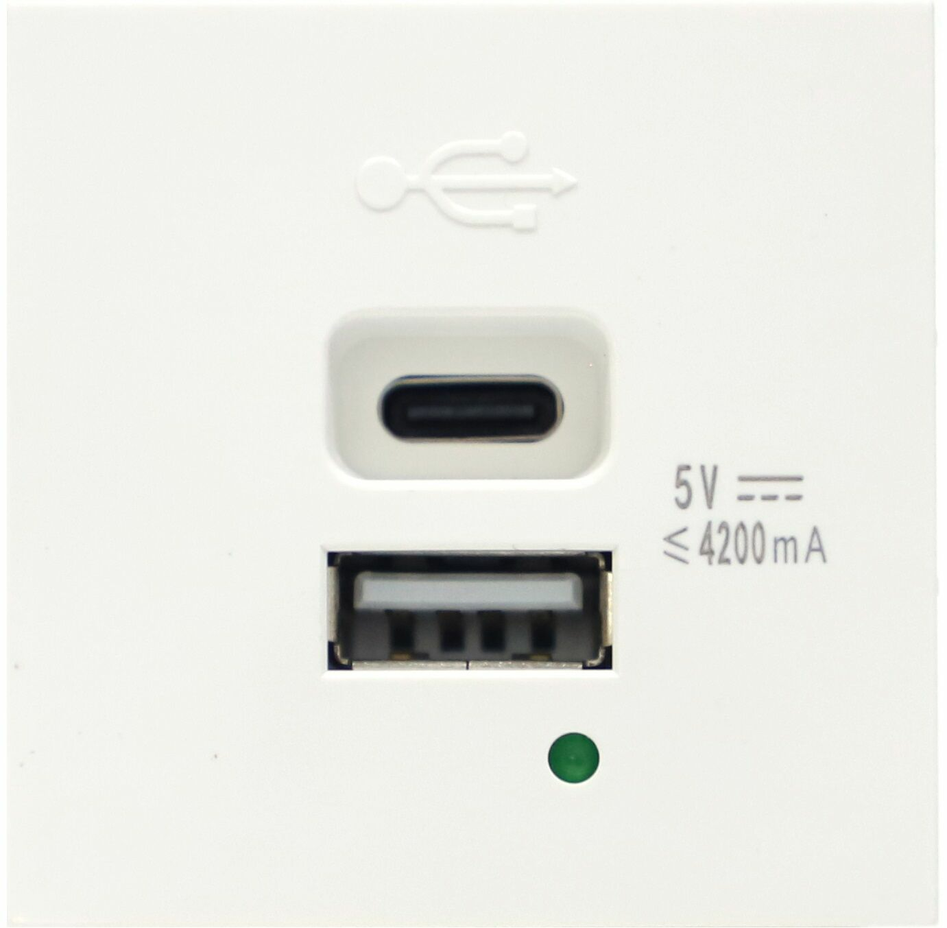 Изображение товара USB зарядное устройство, 4.2A , Type A + C, 2 мод., бел. (45х45мм) Donel