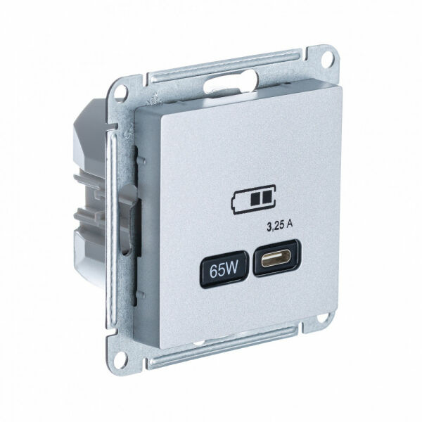 Изображение товара Розетка USB Розетка тип-C 65W высокоскор.заряд. QC, PD, мех.,  Алюминий, ATN000327 Atlas Design Schneider electric