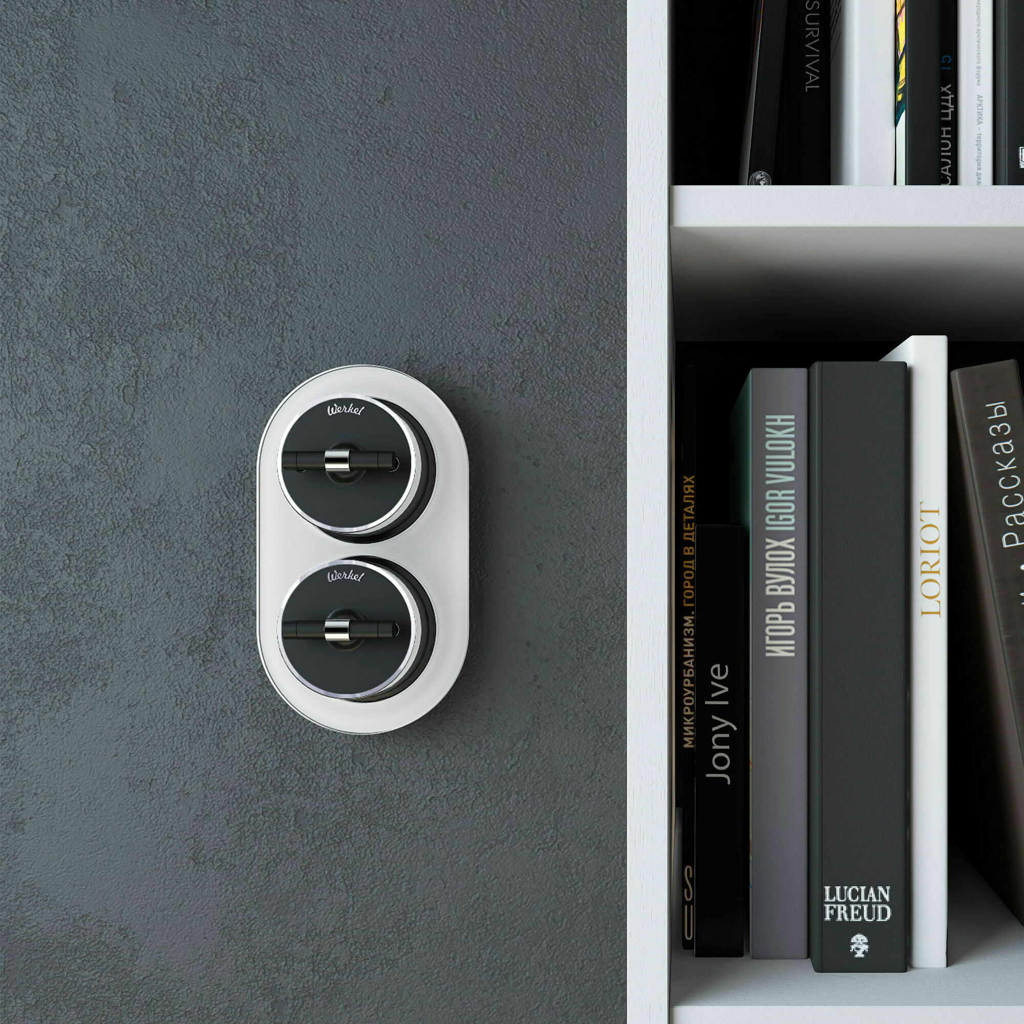 Изображение товара Переключатель/выключатель одноклавишный (чёрный матовый/хром) W5812051 Vintage Werkel