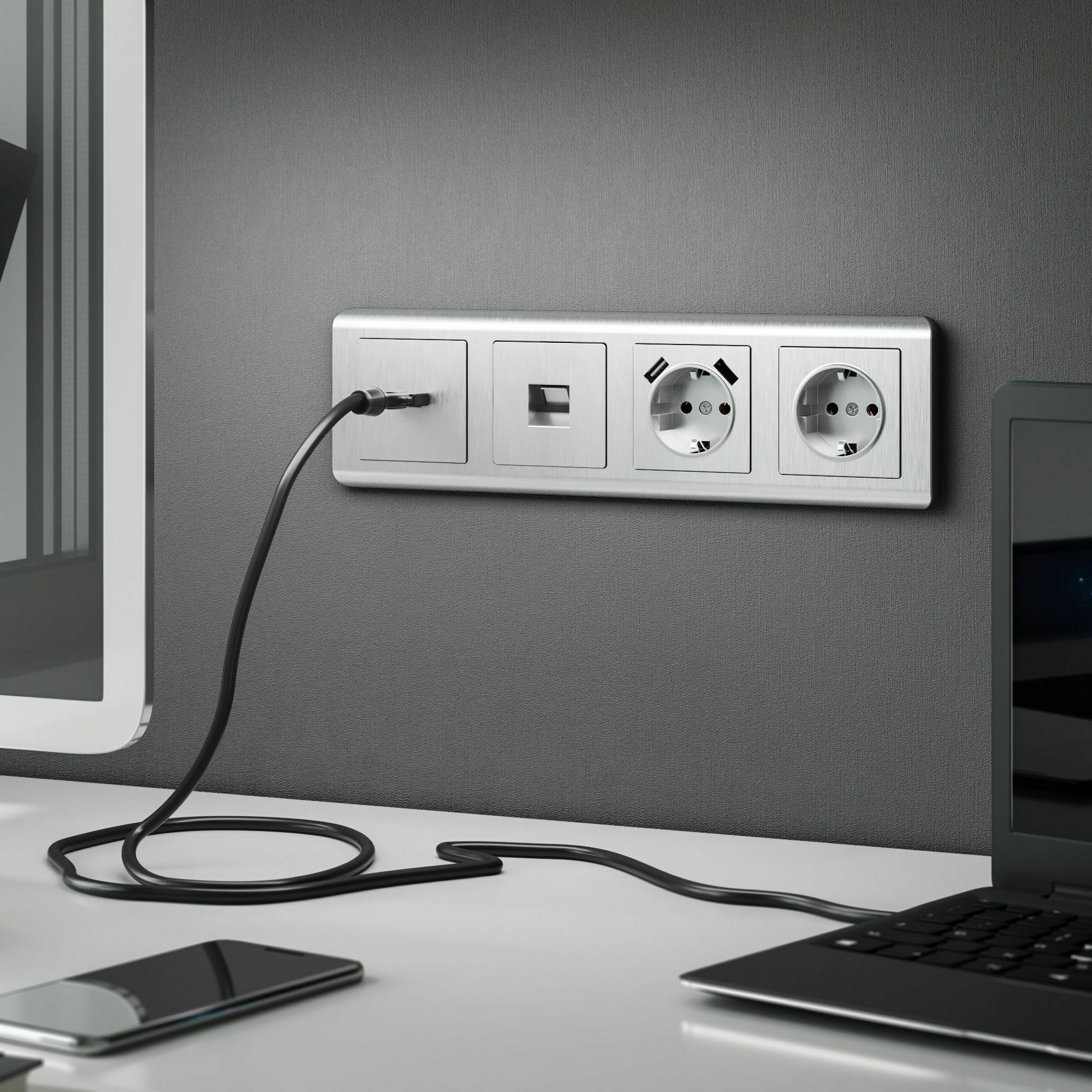 Изображение товара Розетка компьютерная, Ethernet RJ-45, cat.5e (cеребряный рифленый) W1181009 Werkel