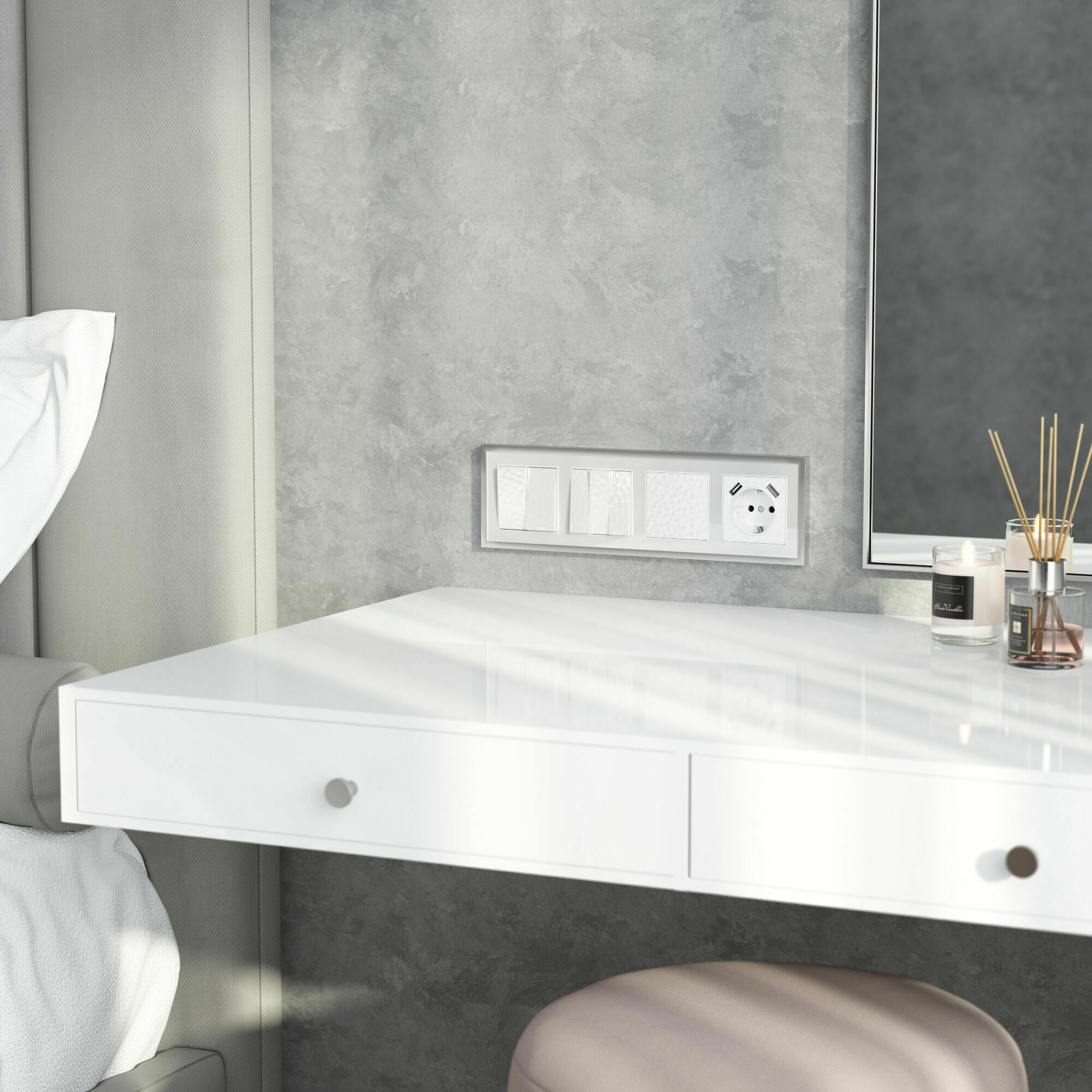 Изображение товара W1220001/ Выключатель двухклавишный (hammer белый) Werkel