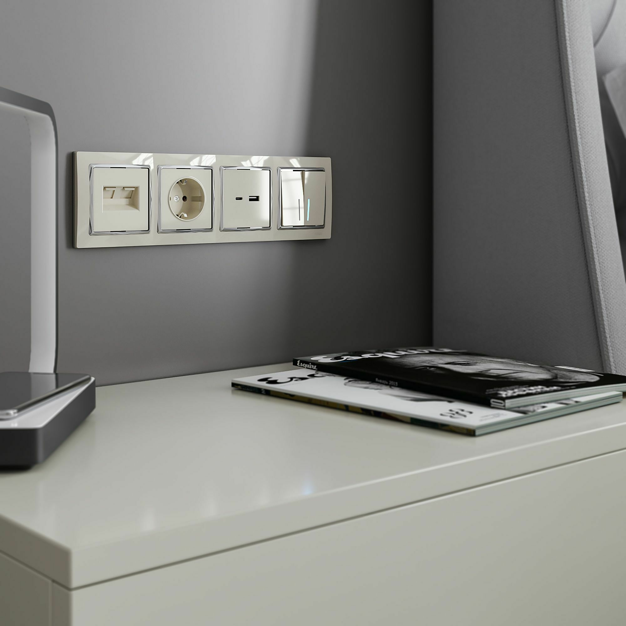 Изображение товара W0041903/ Рамка на 4 поста Snabb (слоновая кость/хром) Werkel