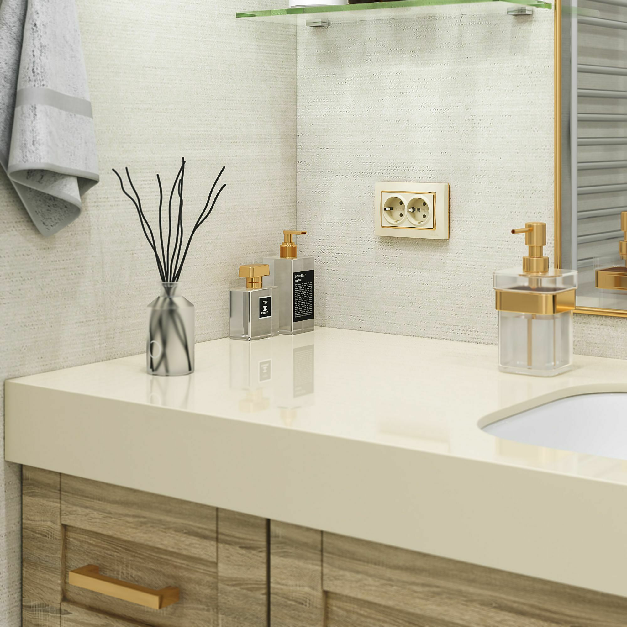 Изображение товара W0081932/ Рамка для двойной розетки Snabb (слоновая кость/золото) Werkel