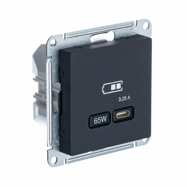 Изображение товара Розетка USB тип-C 65W высокоскор.заряд. QC, PD, мех., Карбон, ATN001027 Atlas Design Schneider electric