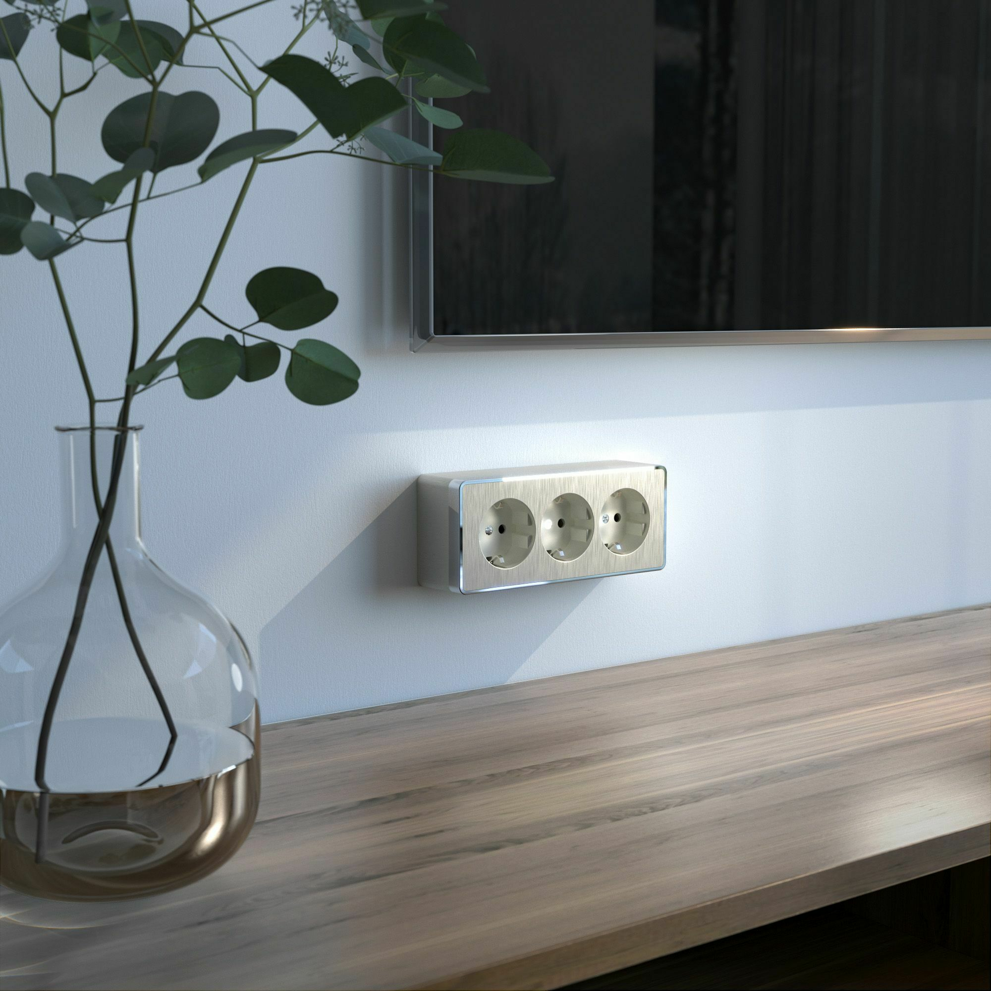 Изображение товара Розетка тройная с заземлением и шторками (шампань рифленый) W5073110 Gallant Werkel