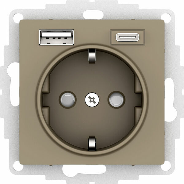 Изображение товара Розетка 16А с USB A+C (5В/2,4А/3 А, 2х5В/1,5А), мех, Шампань, ATN000532 Atlas Design Schneider electric