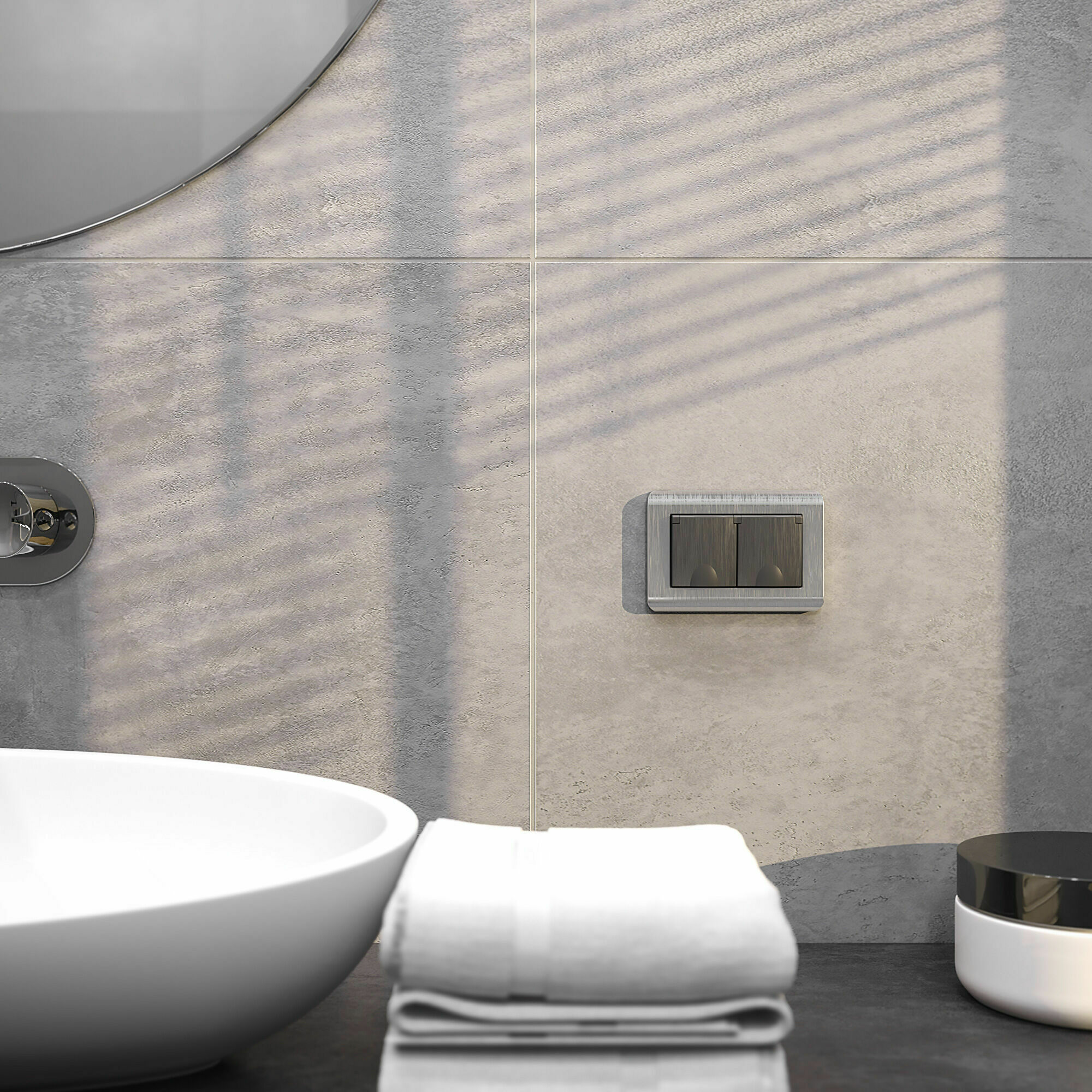 Изображение товара Розетка двойная, с заземлением, со шторками и крышками, влагозащищенная, (графит рифленый) W1172204 Werkel