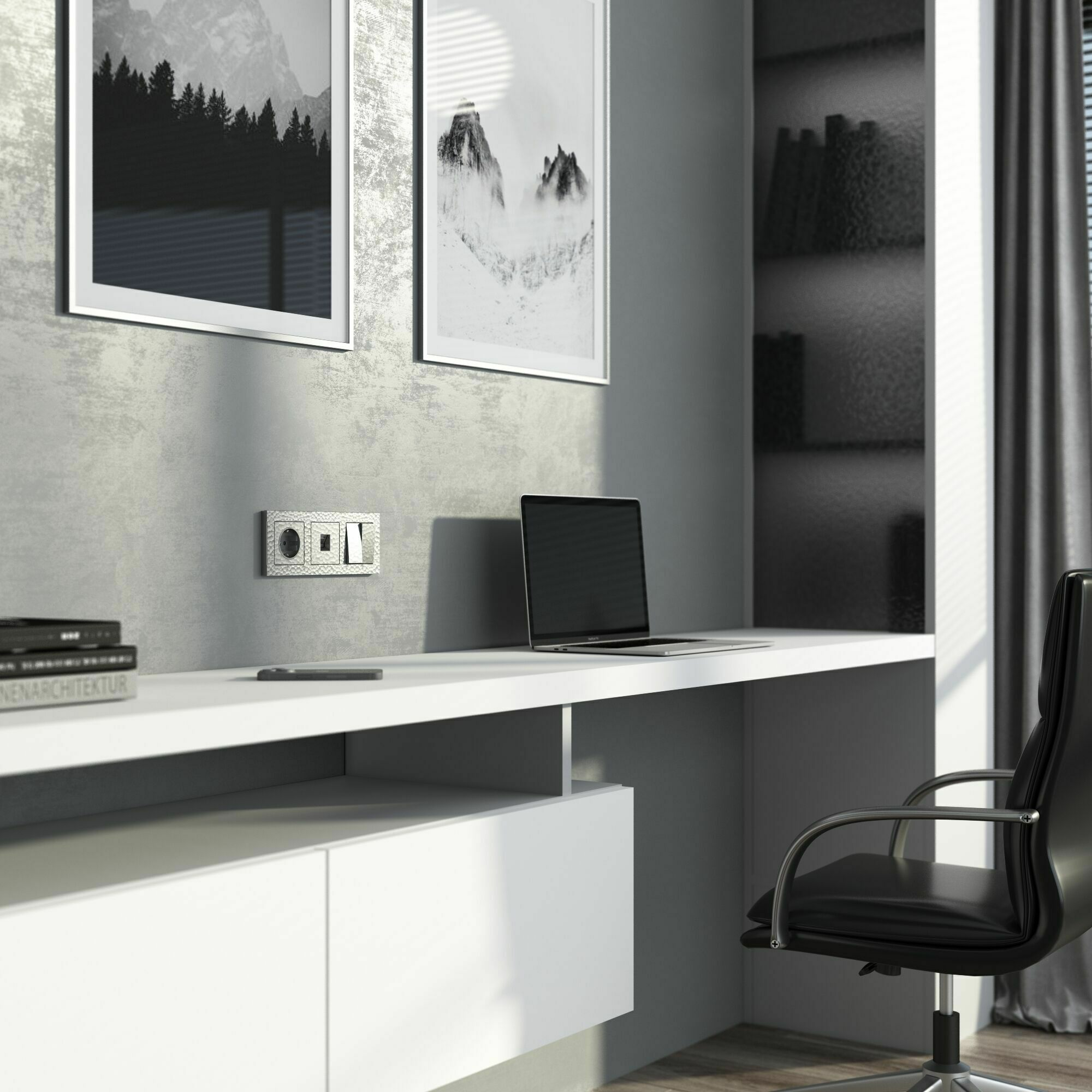 Изображение товара W1220006/ Выключатель двухклавишный (hammer серебряный) Werkel