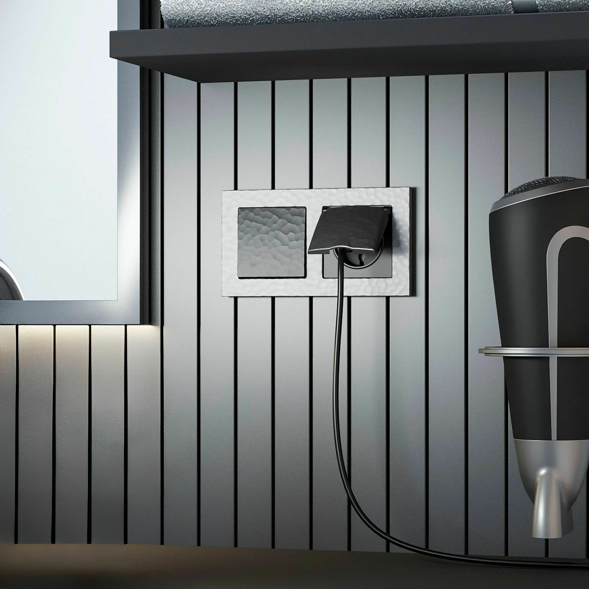 Изображение товара Розетка одинарная, с заземлением, шторками и крышкой (hammer чёрный) W1271208