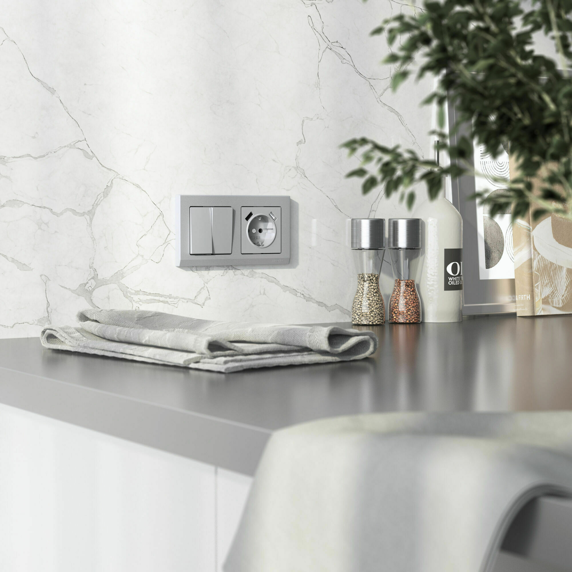 Изображение товара Выключатель двухклавишный (серебряный матовый) W1120065 Werkel