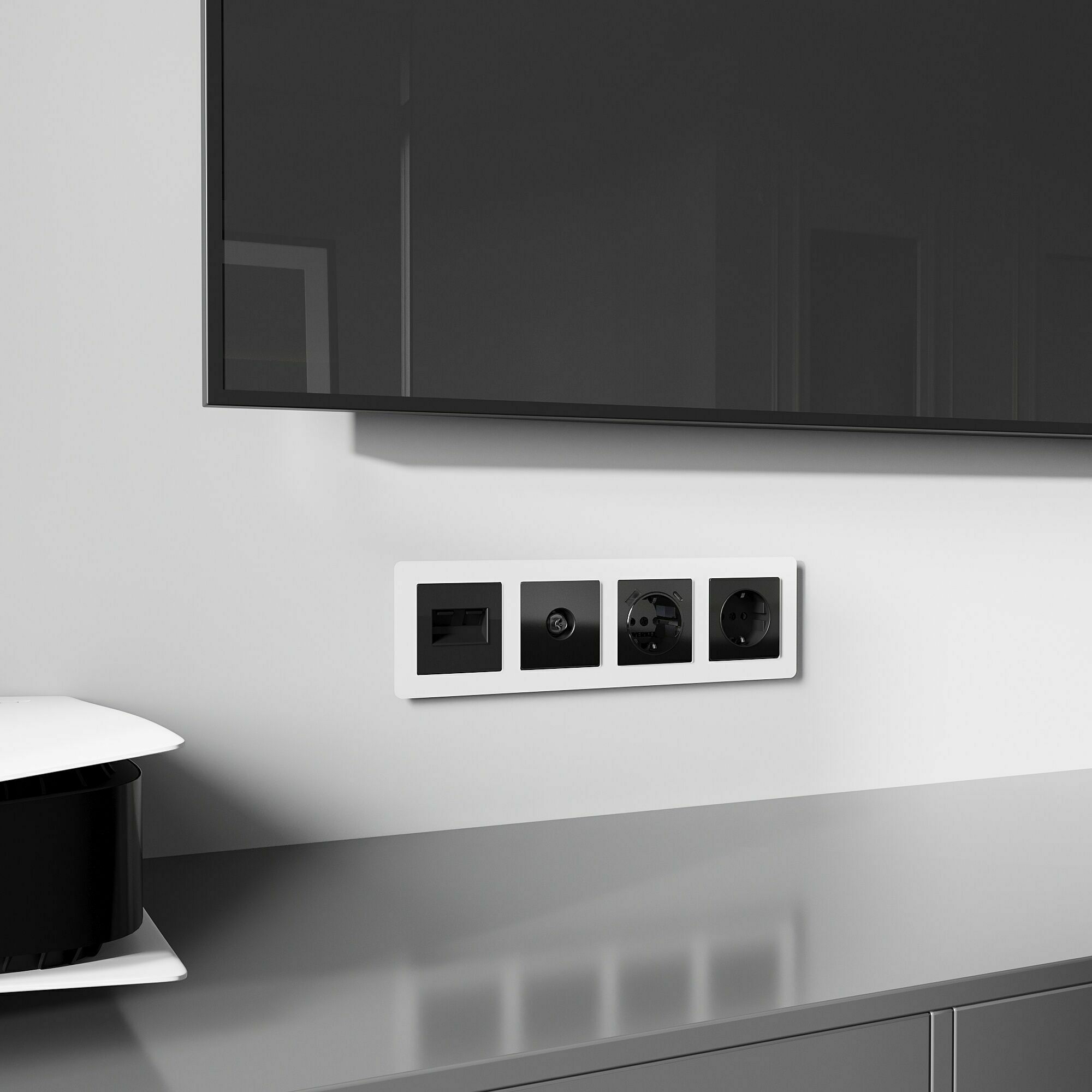 Изображение товара Накладка для двойной розетки Еthernet RJ-45, (чёрный акрил) W1191148 Werkel