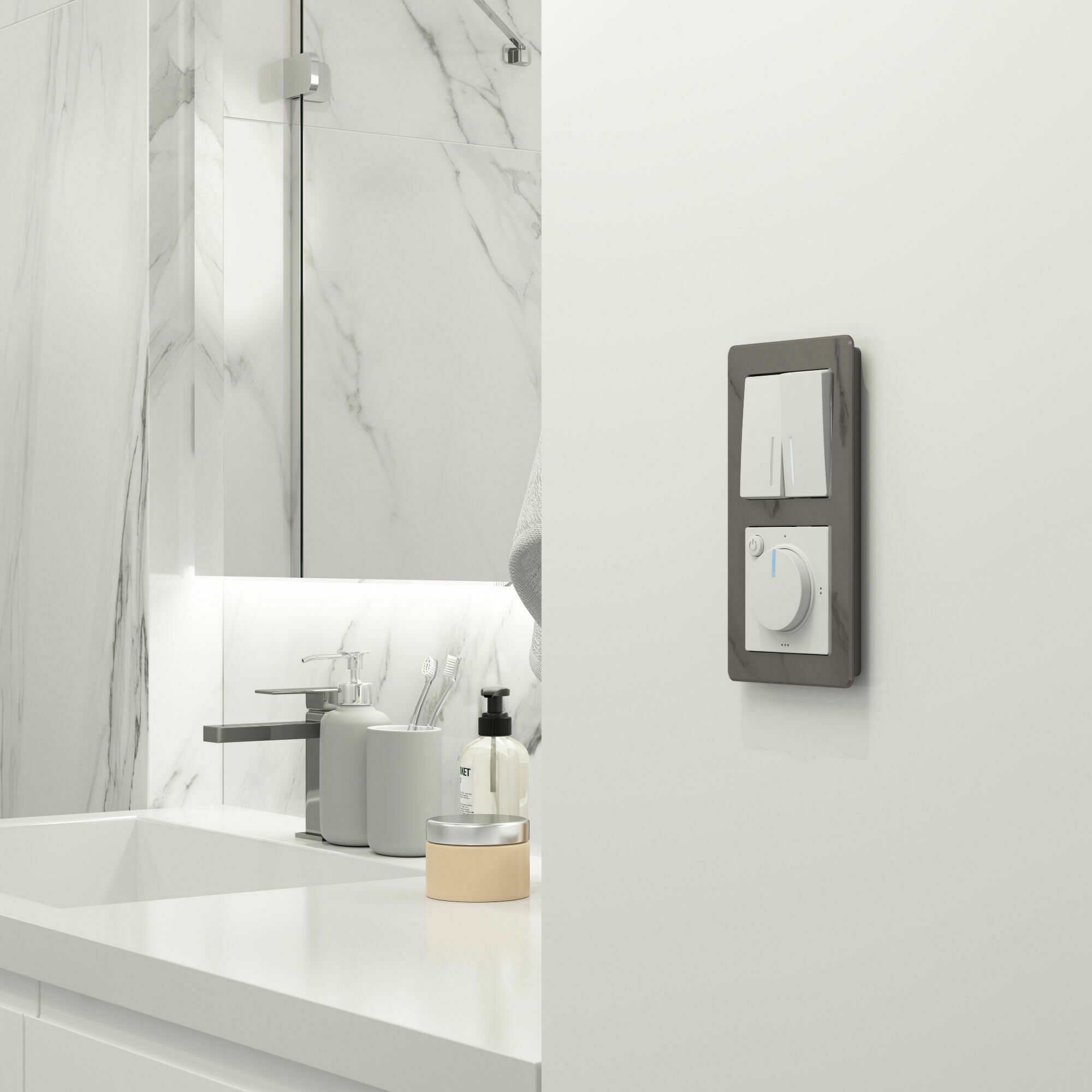 Изображение товара Выключатель двухклавишный проходной с подсветкой (белый матовый) W1122161 Werkel