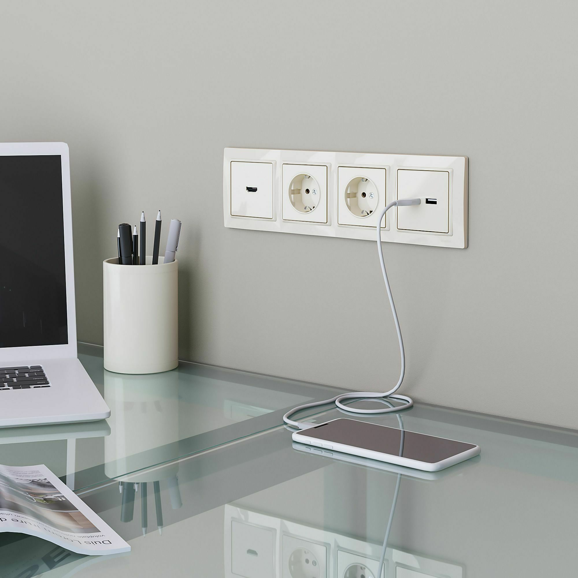 Изображение товара W0042003/ Рамка на 4 поста Snabb basic (слоновая кость) Werkel