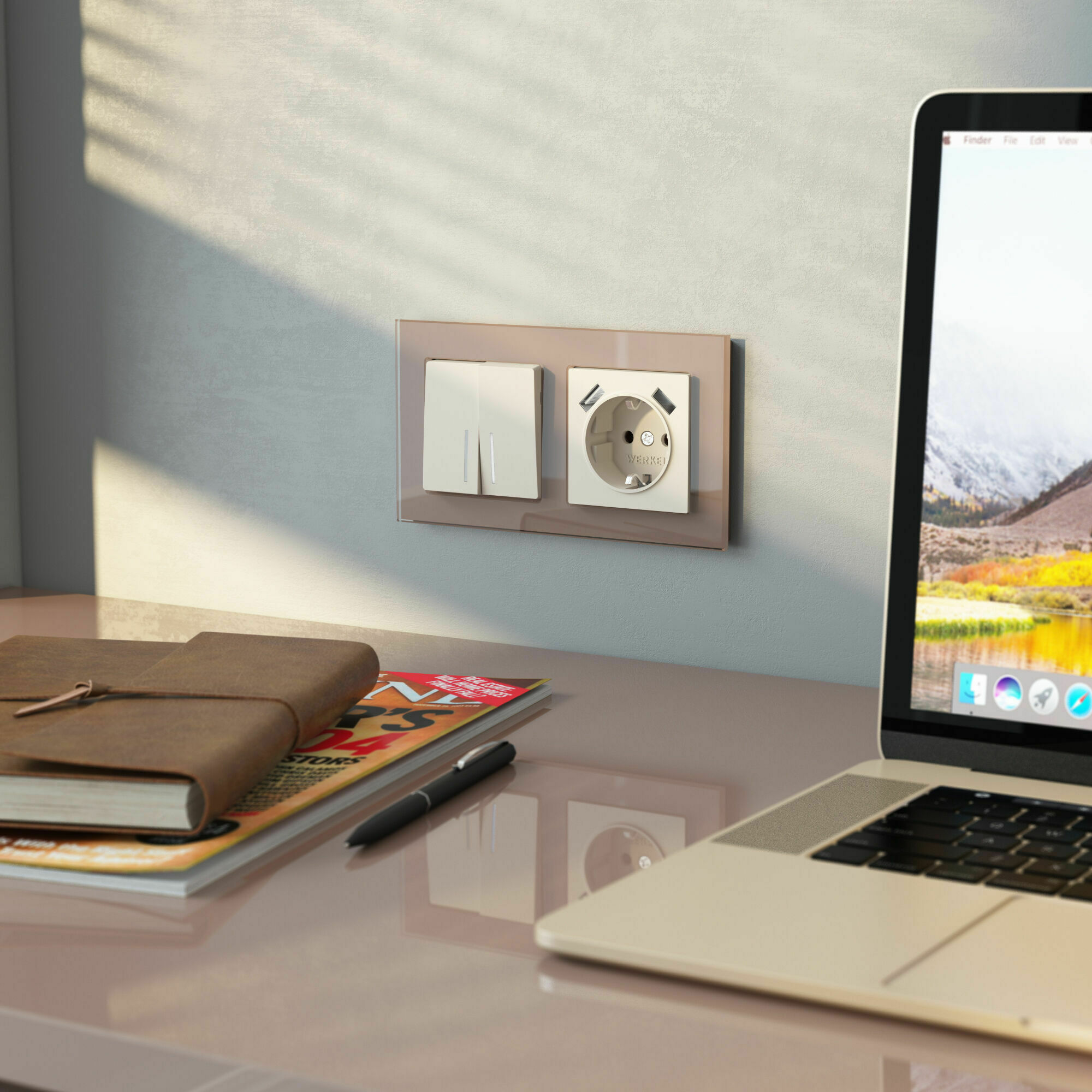 Изображение товара Выключатель двухклавишный проходной с подсветкой (айвори матовый) W1122162 Werkel