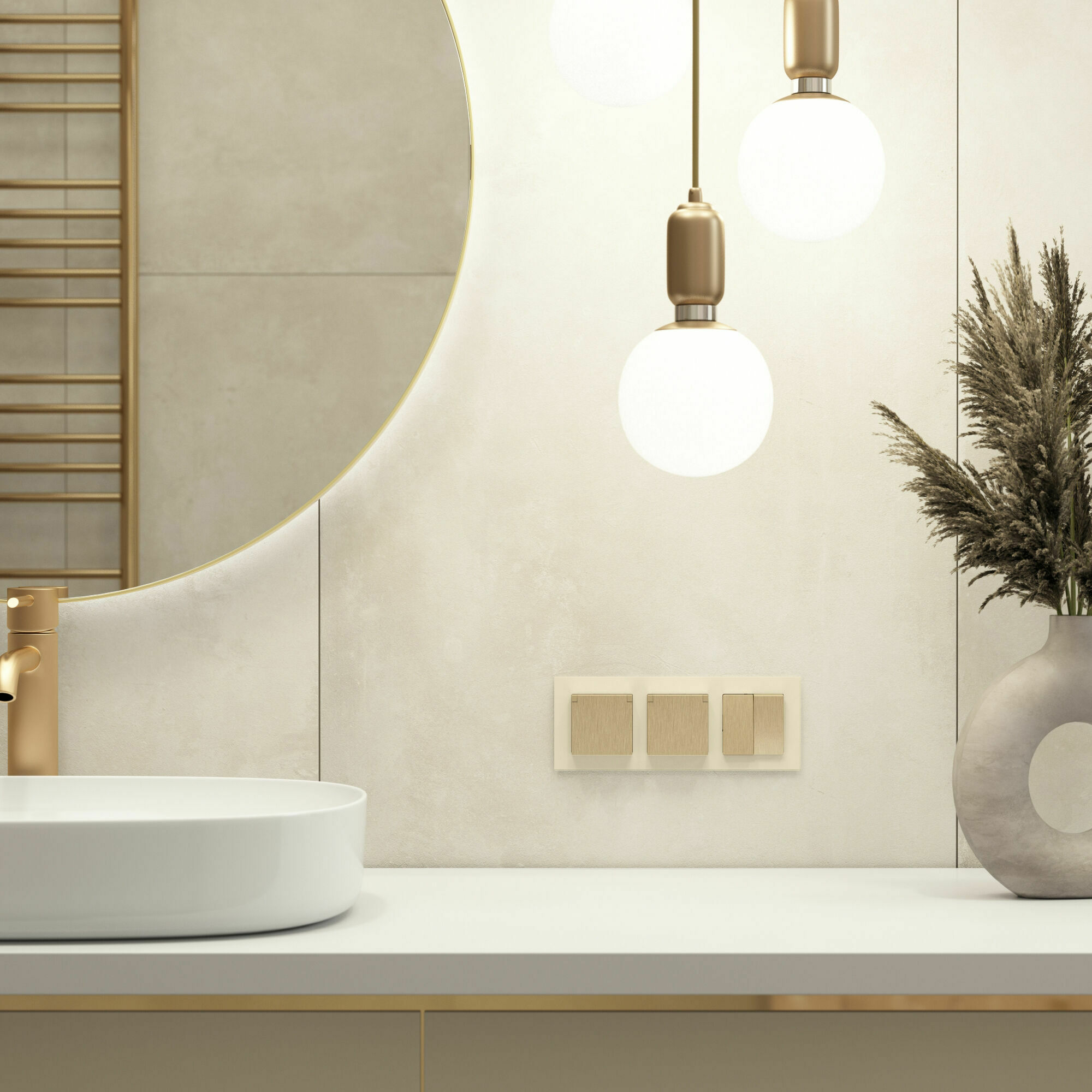 Изображение товара Розетка одинарная, с заземлением, шторками и крышкой (шампань рифленый) W1171210 Werkel