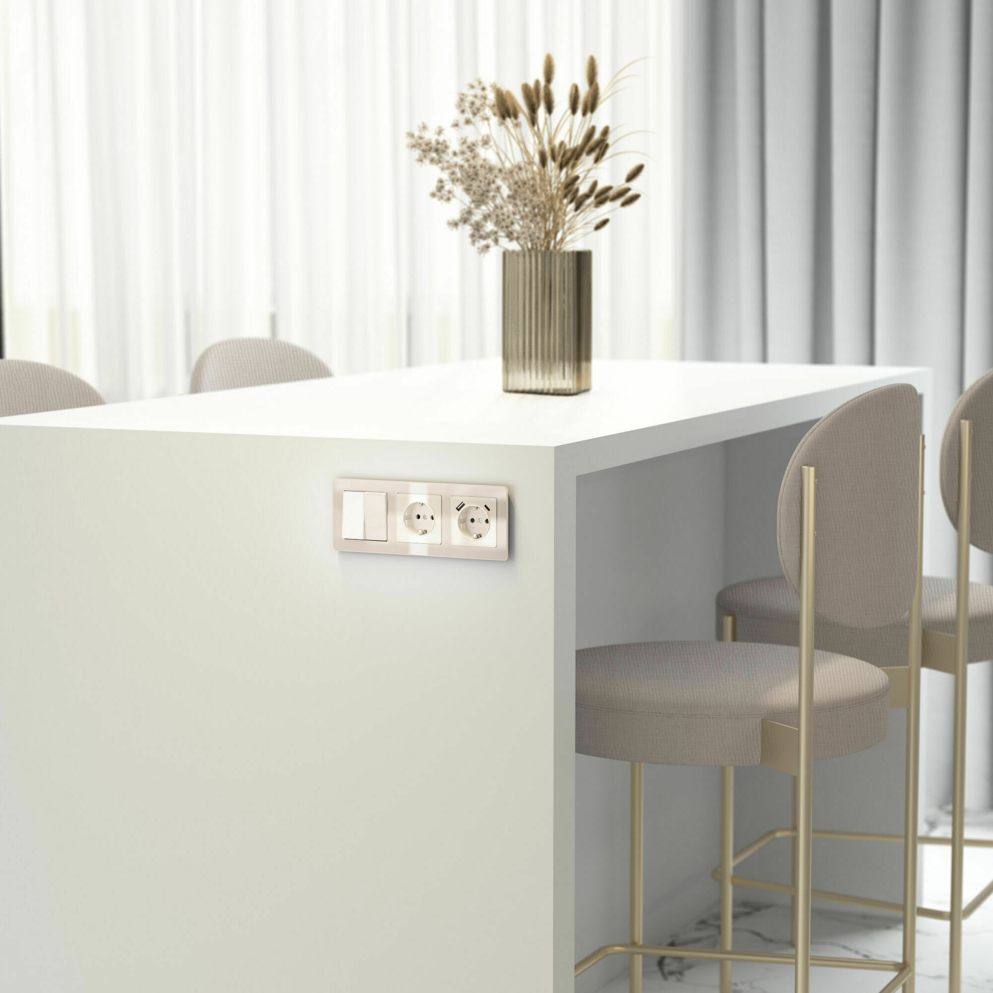 Изображение товара Розетка одинарная, с заземлением и шторками, (айвори акрил) W1171143 Werkel