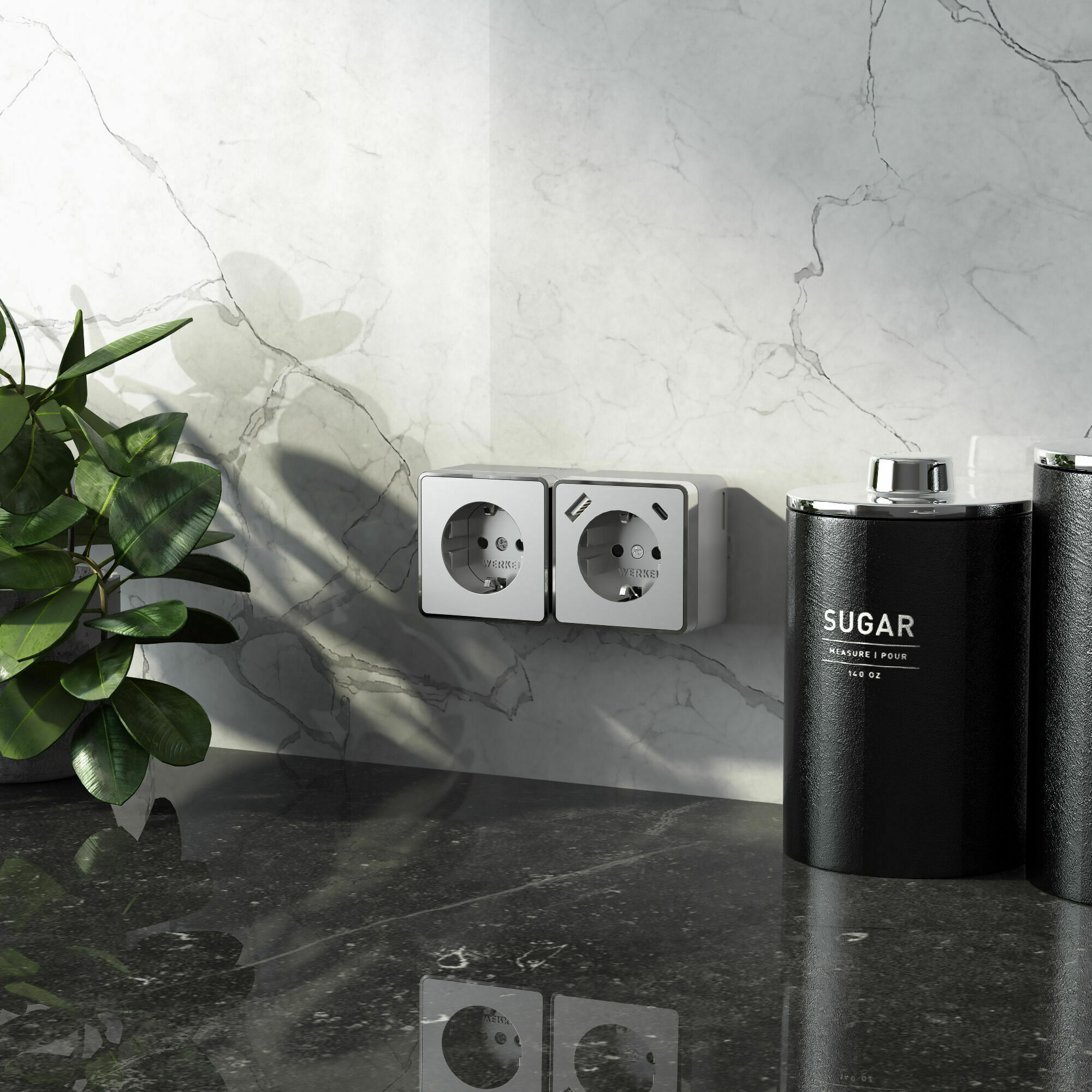 Изображение товара Розетка с заземлением, шторками и USB тип A+C (серебряный) W5071706 Gallant Werkel