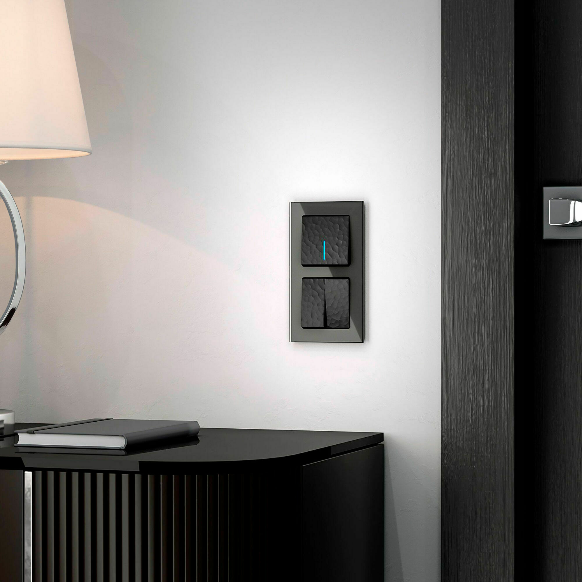 Изображение товара W1212108/ Выключатель одноклавишный проходной с подсветкой (hammer чёрный) Werkel