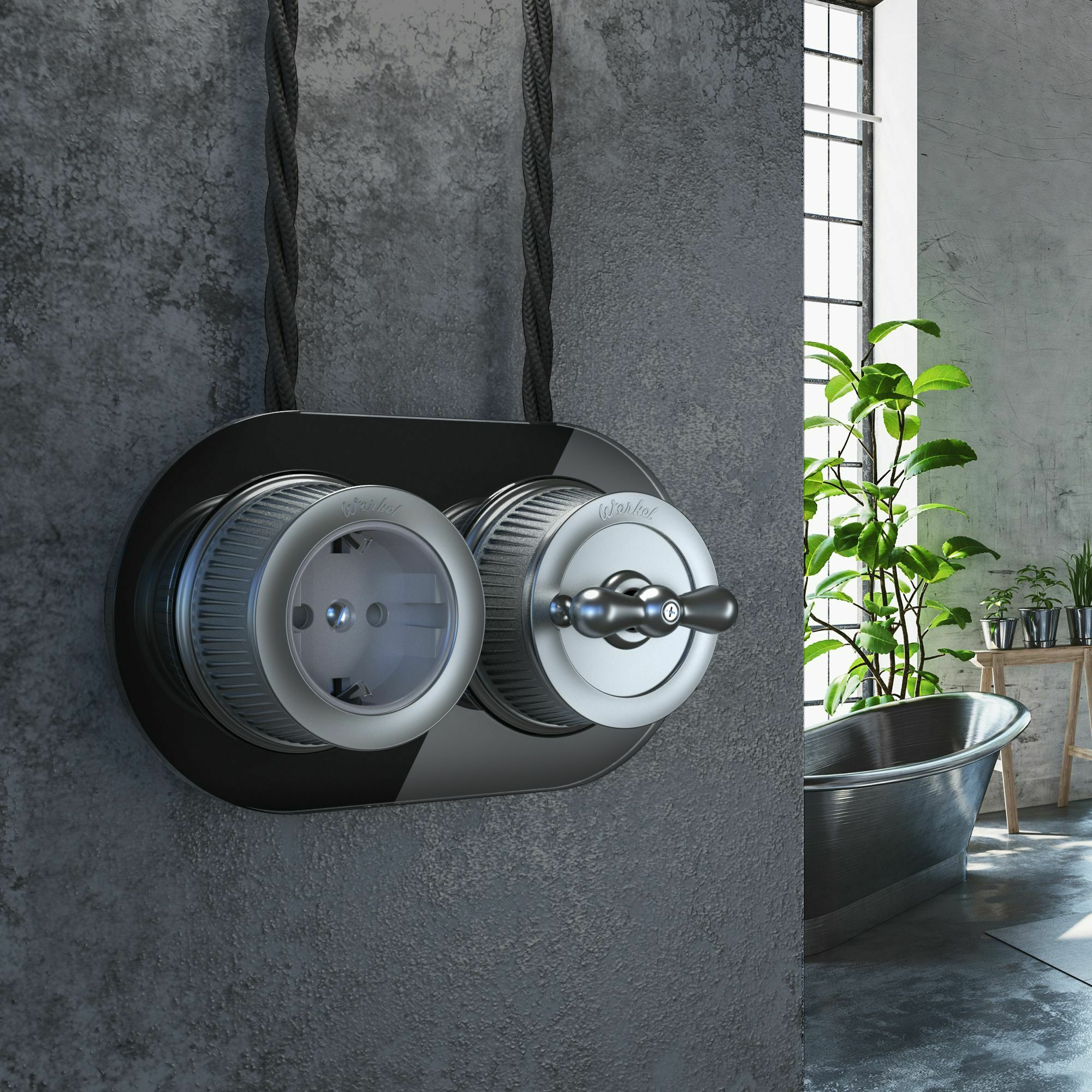 Изображение товара Рамка на 2 поста (чёрный) Favorit Runda W0025108  Retro Werkel