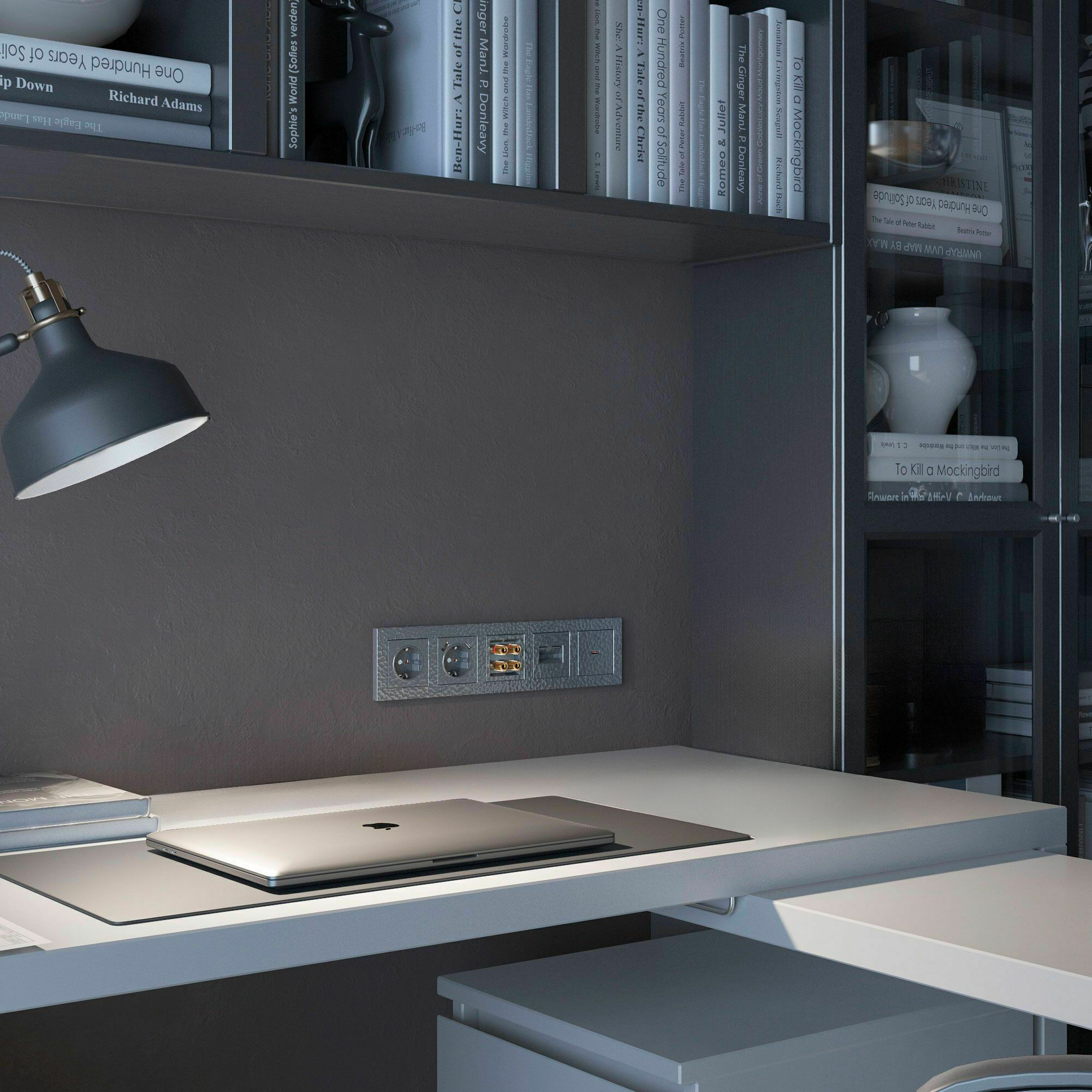 Изображение товара W1291106/ Накладка для двойной розетки Еthernet RJ-45, cat.5e (hammer серебряный) Werkel