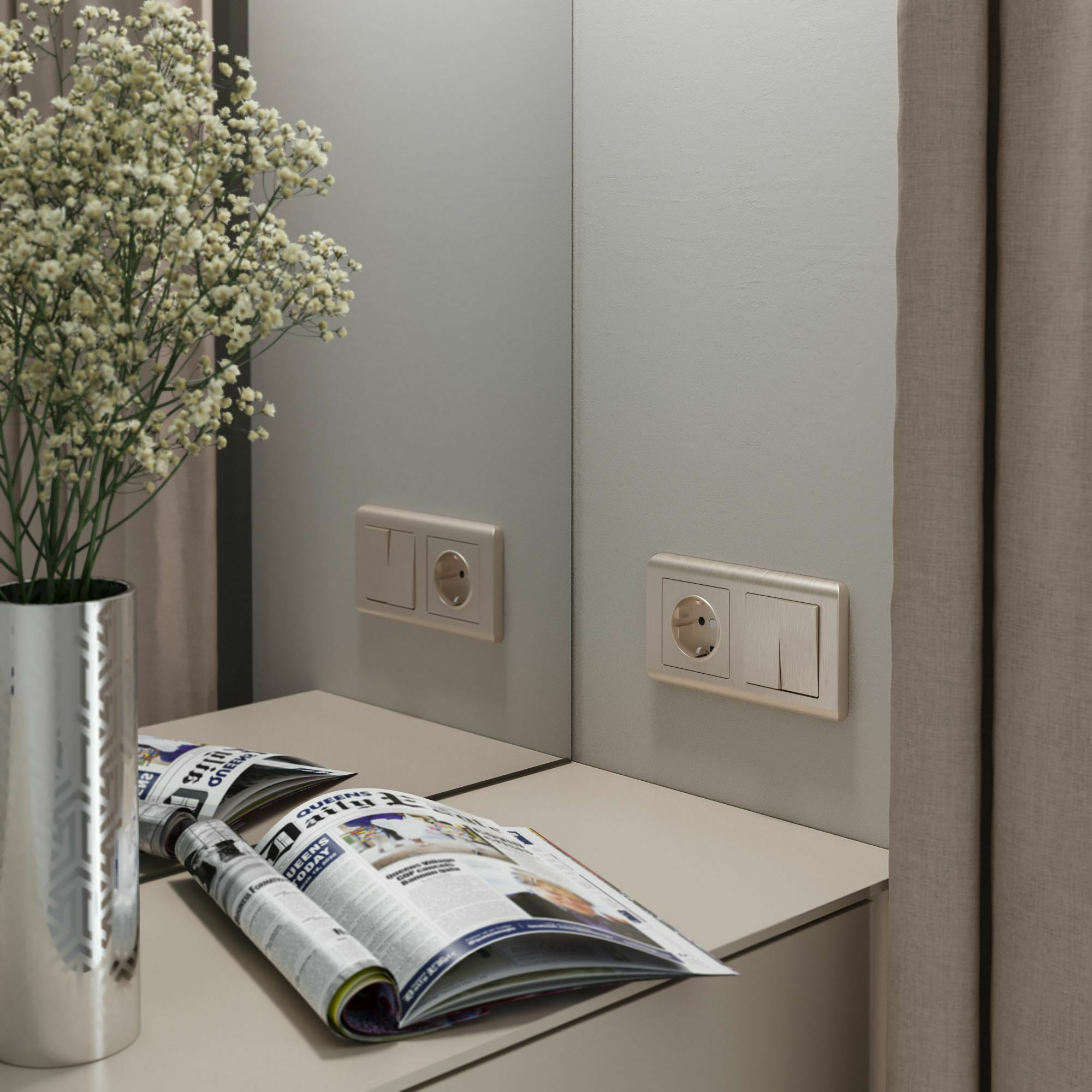 Изображение товара Перекрестный переключатель двухклавишный (шампань рифленый) W9920010