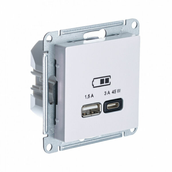 Изображение товара Розетка USB  A + тип-C 45W высокоскор.заряд. QC,PD, мех., Жемчуг, ATN000429 Atlas Design Schneider electric