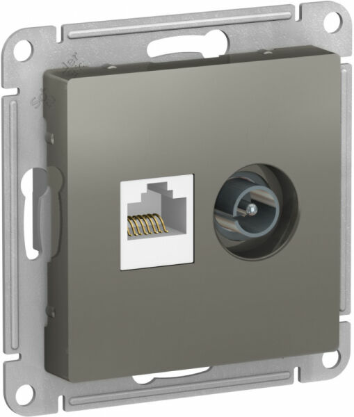 Изображение товара Розетка двойная комп+ТВ, RJ45+TV, кат.5E, механизм, Сталь, ATN000989 Atlas Design Schneider electric
