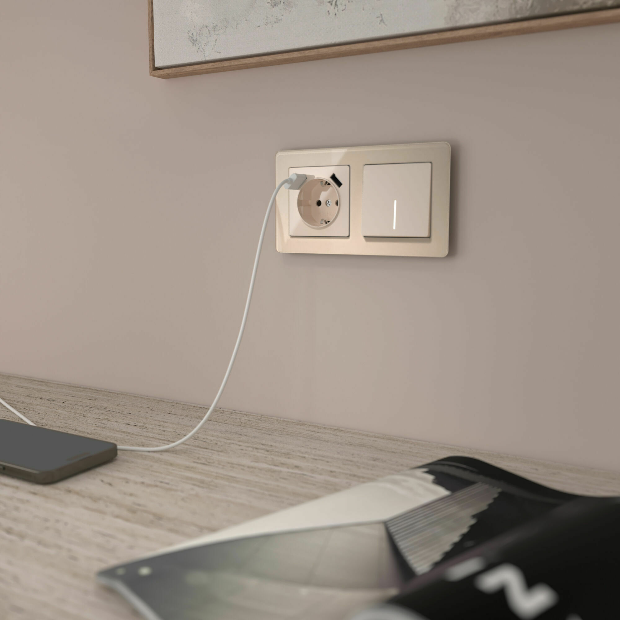 Изображение товара Выключатель одноклавишный проходной с подсветкой (айвори акрил) W1112143 Werkel