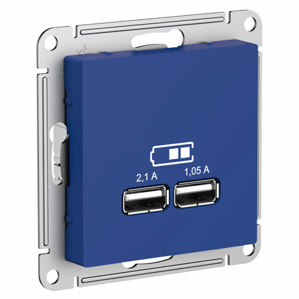 Изображение товара Розетка USB A+A, 5В/2,1 А, 2х5В/1,05 А, механизм, Аквамарин, ATN001133 Atlas Design Schneider electric